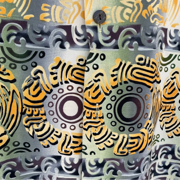 Pineapple Connection Orange/Yellow/Grey Hawaiian Tribal Shirt L - Picture 6 of 11